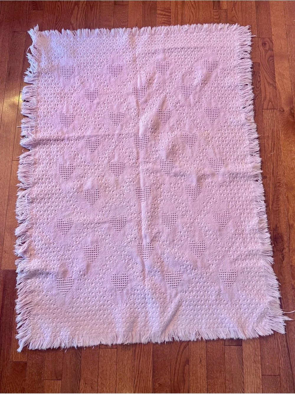 Pink Heart-Pattern Woven Throw Blanket